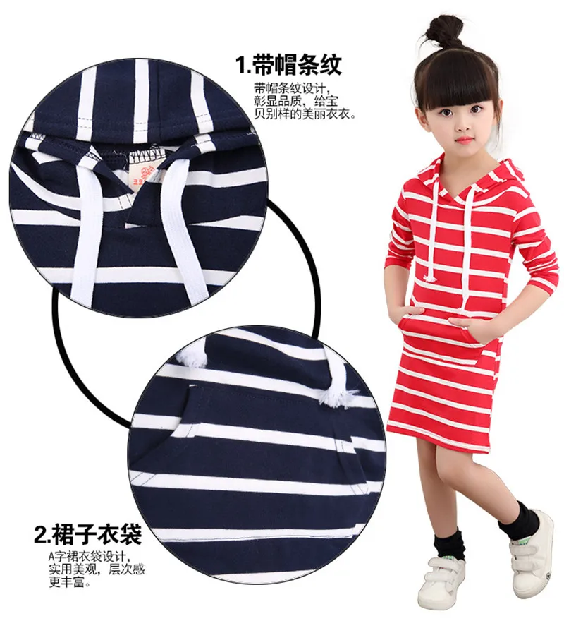 European Baby Toddle Girl Kids Autumn Long-Sleeves Colored Striped Pockets Dress