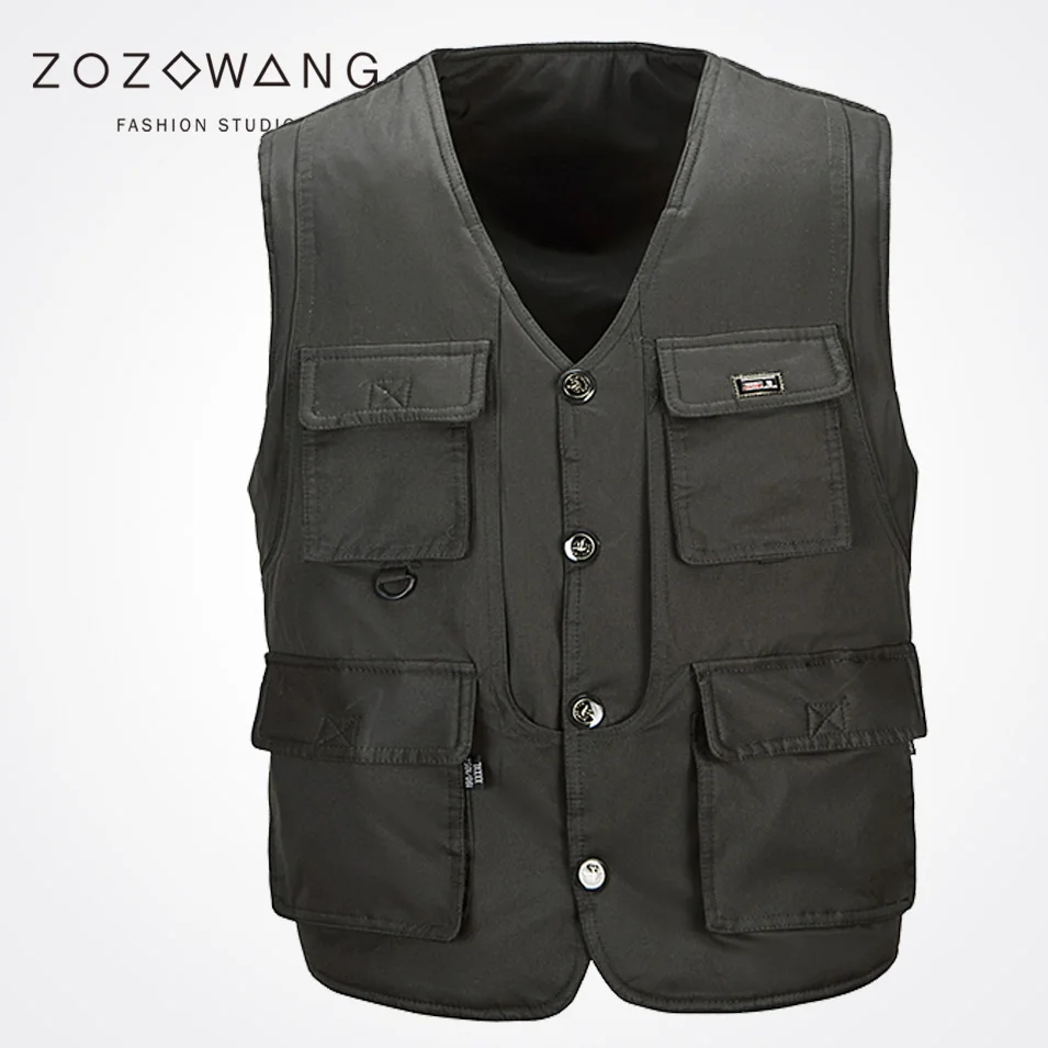 2017 Zozowang new Single Breasted solid casual loose fashion waist men plus size 3XL Multi-pocket spring autumn vest men