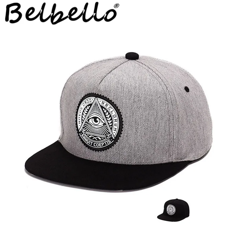 

Belbello High-grade pure cotton fabric flat-brimmed baseball cap men and women's personalities rubber circular mark hip hop hat