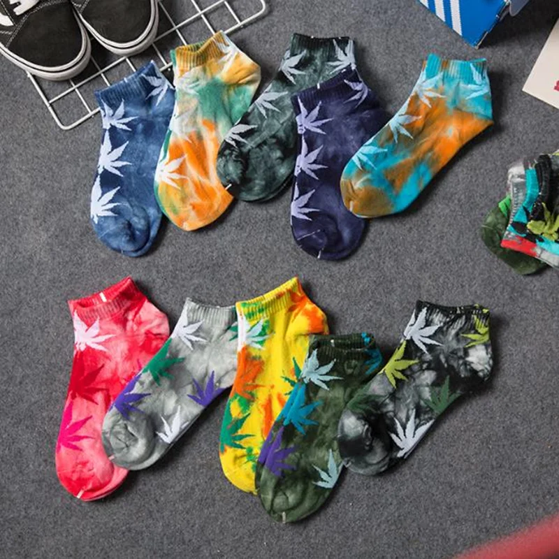 Новый мужской 5 пар Для женщин забавные Носки цветные хлопчатобумажные носки галстук окрашенные носки с листьями кленовый лист печать