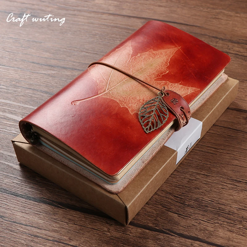 

Genuine leather notebook travelers Maple leaves journal agenda handmade planner notebooks vintage diary sketchbook school sup