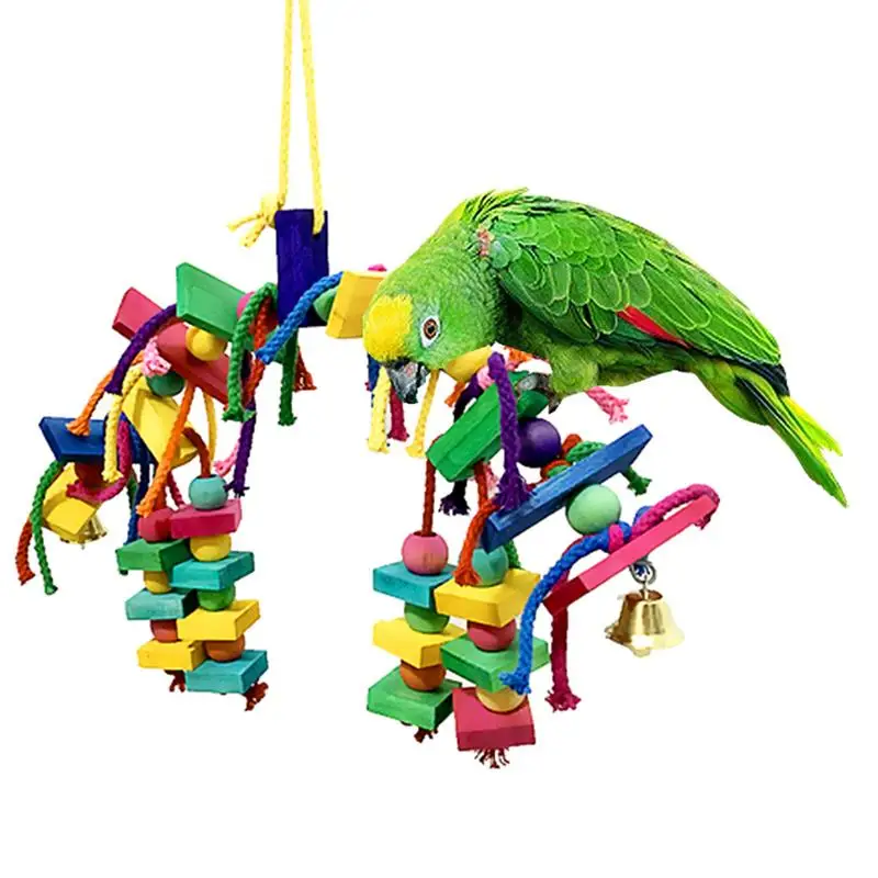 Buy Bird Toys Parrot Wooden Colored Cotton Rope Knot