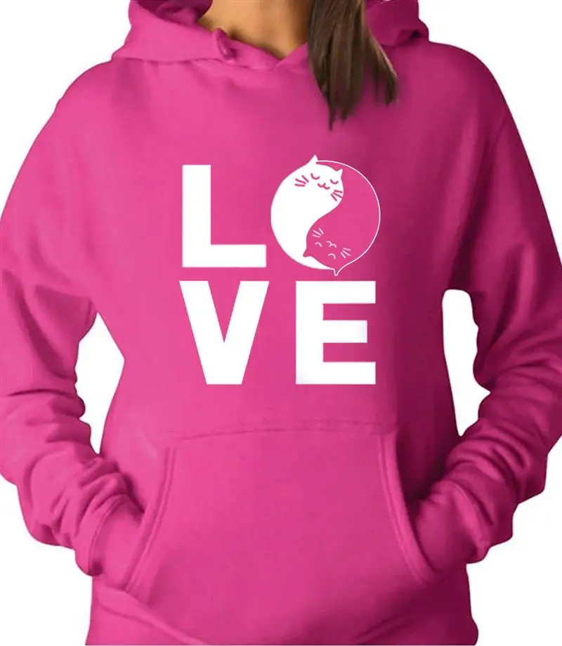Women Sweatshirts Autumn Love Cats Printed Long Sleeve Loose Pullovers Hoodies 2019 New Design Casual Fashion Hooded Femme