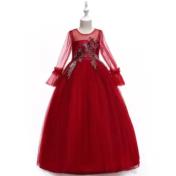 

Retail Drop Ship Elegant Mesh Princess Girls Wedding Dress Handmade applique Kids Girls Party Dress For Birthday Piano Costume