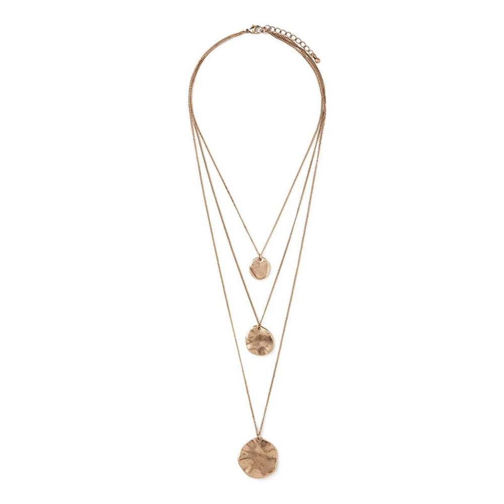 

Chic Women New Multi Layer Chain Round Coin Sequins Faux Marble Stone Pendant Necklace Gold/Silver Color