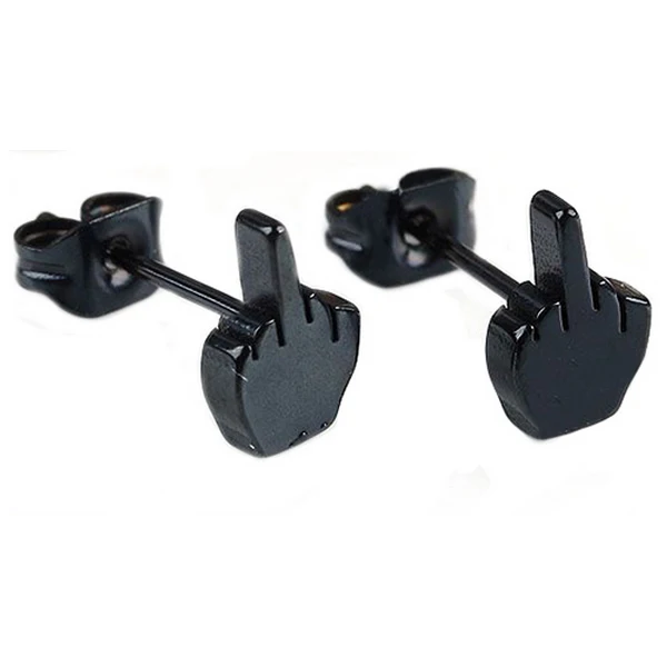 funny Stainless Steel earring studs silver black earring jewelry middle finger novelty earring