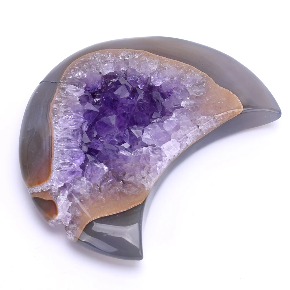 

1 pc Natural Stone Half Month Amethyst Geode Crystal Healing Minerals Handmade Carved Cute Gift Stones and Crystals Home Decor