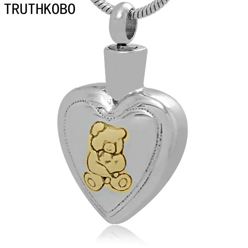Silver 316L Stainless Steel Gold Bear Heart Shape Urn Cremation Jewelry Memorial | Украшения и аксессуары