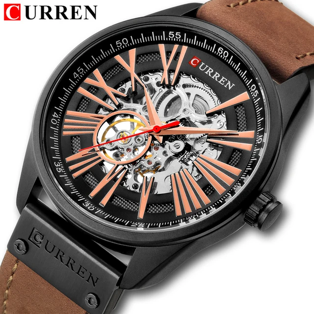 CURREN Men Watches Automatic Mechanical Watch Tourbillon Sport Clock Leather Casual Business Retro Wristwatch Relojes Hombre 1