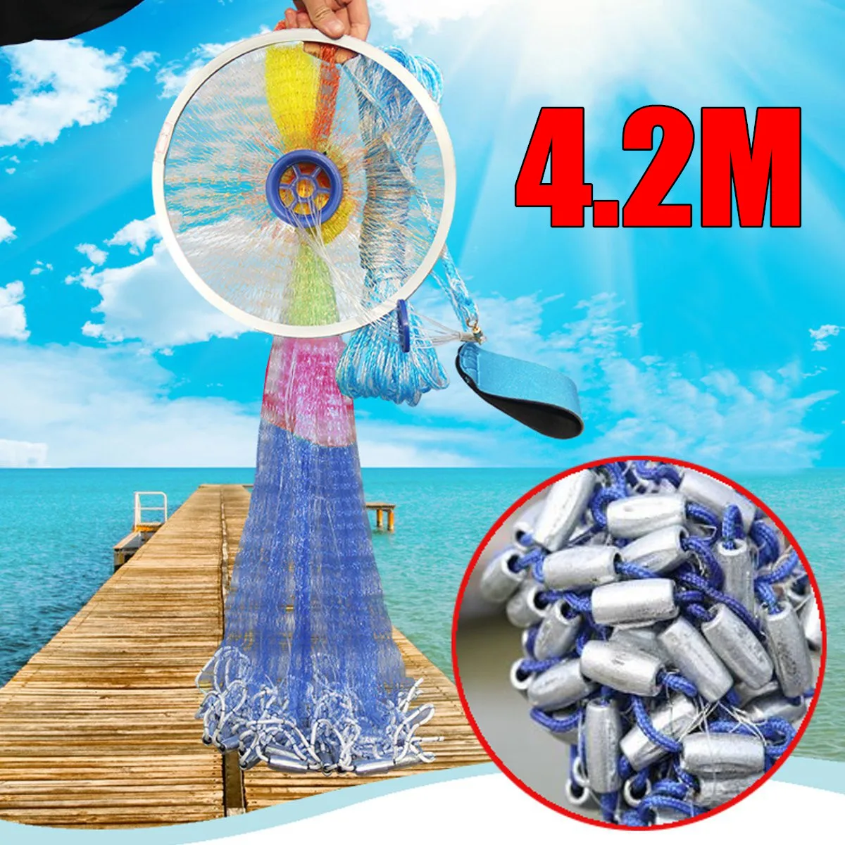 Casting Net For Fishing Easy Throw Cast Net For Fishing With Chain Bottom - 4ft To 12ft Radius, 2/7 Inch Mesh Size - Casting Net For All Anglers, Cast Nets For Fishing