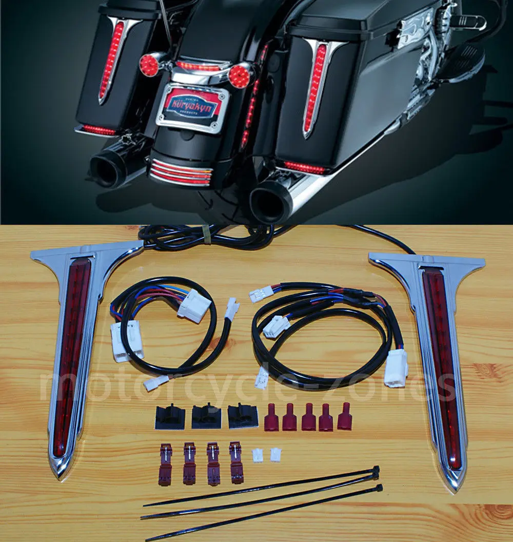 

Chrome Red LED Rear Saddle Bag Accent Lights w/ Red Lenses For Harley Touring Road King 1996-2013