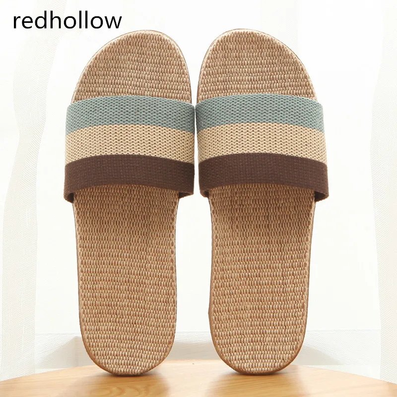 

Summer home slippers Flax Indoor Floor Shoes Cross Belt Silent Sweat Slippers For Summer Women Sandals Slip On Slippers Couple