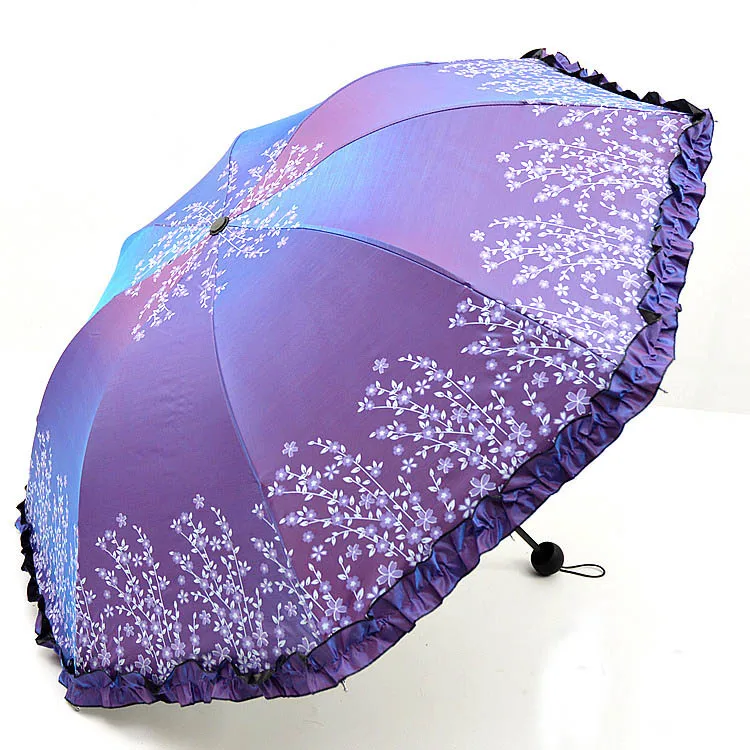 YADA Creative Color Flash Flower Umbrella Rainy Lace Umbrella For Women Men UV Folding Windproof Umbrellas Parasol Gift YD180