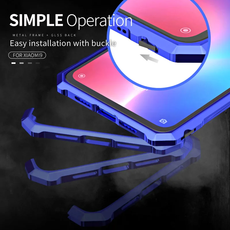 OMEVE for Xiaomi Mi 9 Case Mi9 Explorer Case Anti-explosion Tempered Glass Back Cover Alloy Metal Frame Bumper for Xiaomi9 Funda