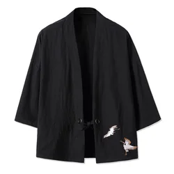 Nueva Moda Bordado Hombres Yukata Japonés Abrigo Chaqueta Kimono Outwear Algodón Vintage Retro Suelta Top Nueva Moda Bordado Hombres Yukata Japonés Abrigo Chaqueta Kimono Outwear Algodón Vintage Retro Suelta Top
