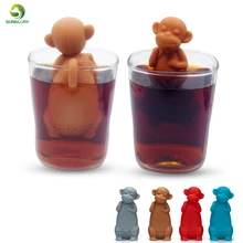 Мультяшная силиконовая обезьянка, Чайный фильтр для инфузионного чая, диффузор, фильтр для чая для повторного использования, специи, рассыпной чай, лист, травяной инструмент, чайный горшок, чайные пакетики