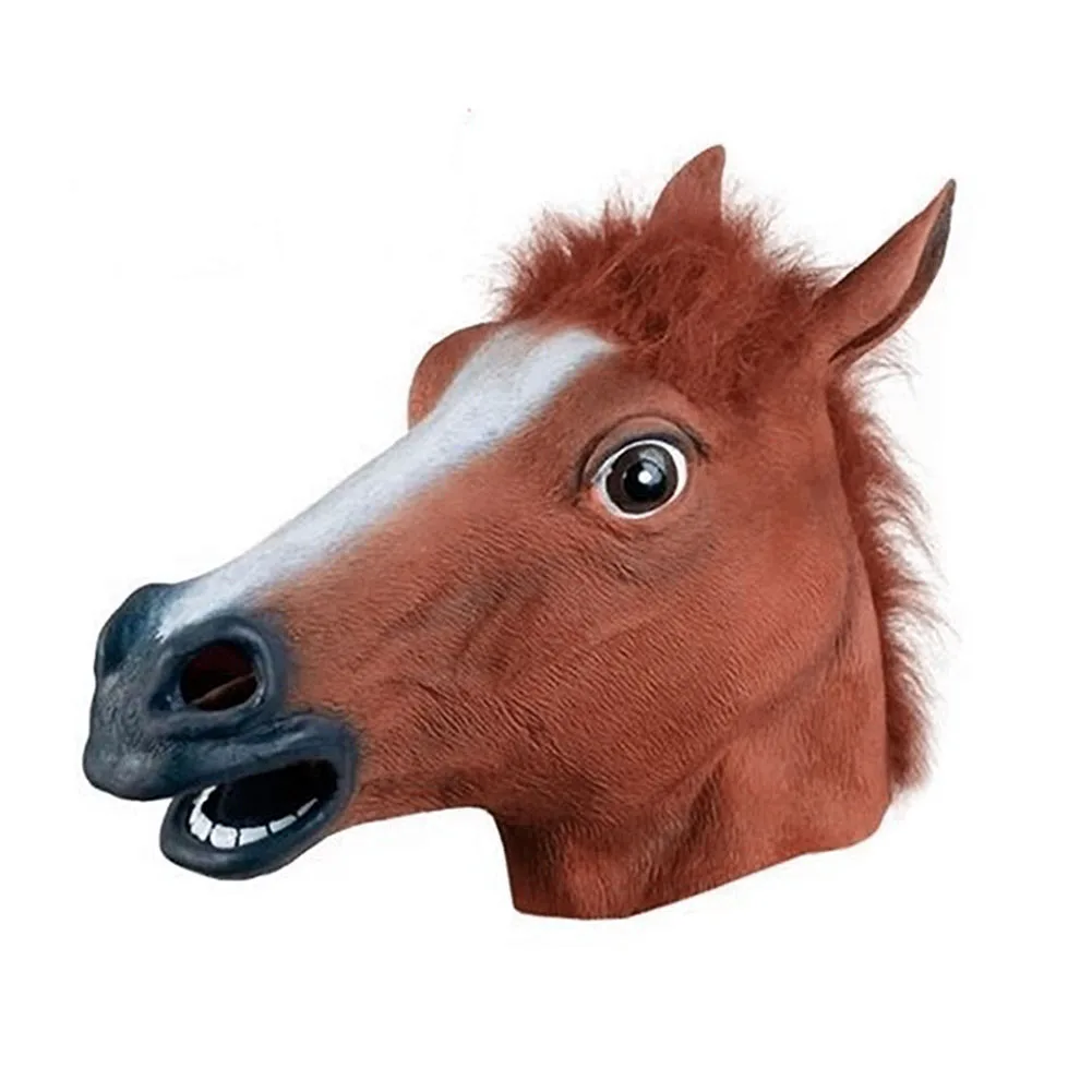 

Realistic Horse Head Masks Full Head Fur Mane Latex Creepy Animal Mask For Halloween Party Costume Props WXV Sale