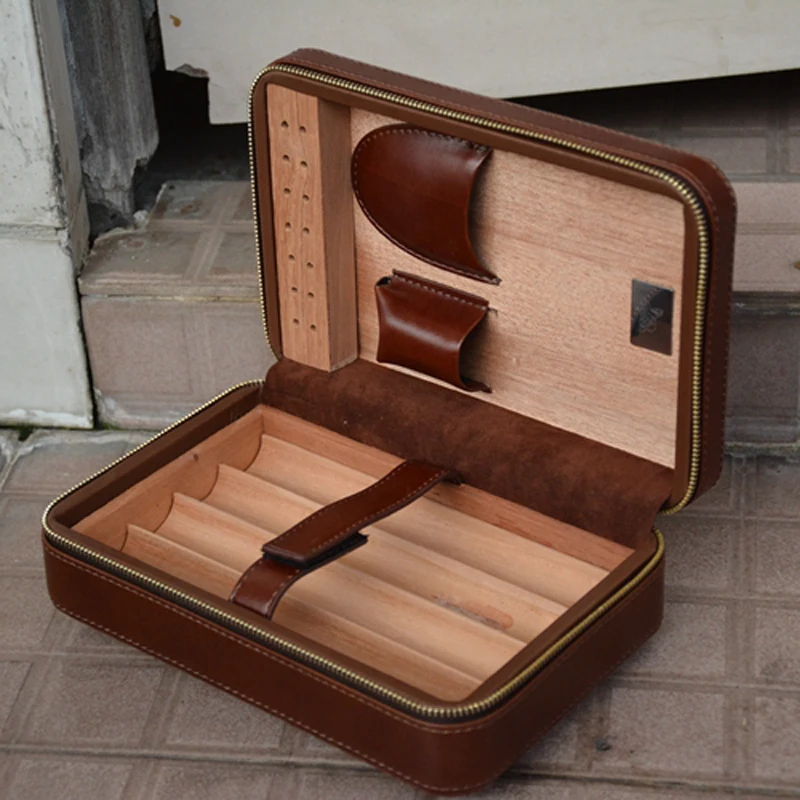 COHIBA estuche de viaje para cigarros, caja de cuero y madera de cedro
