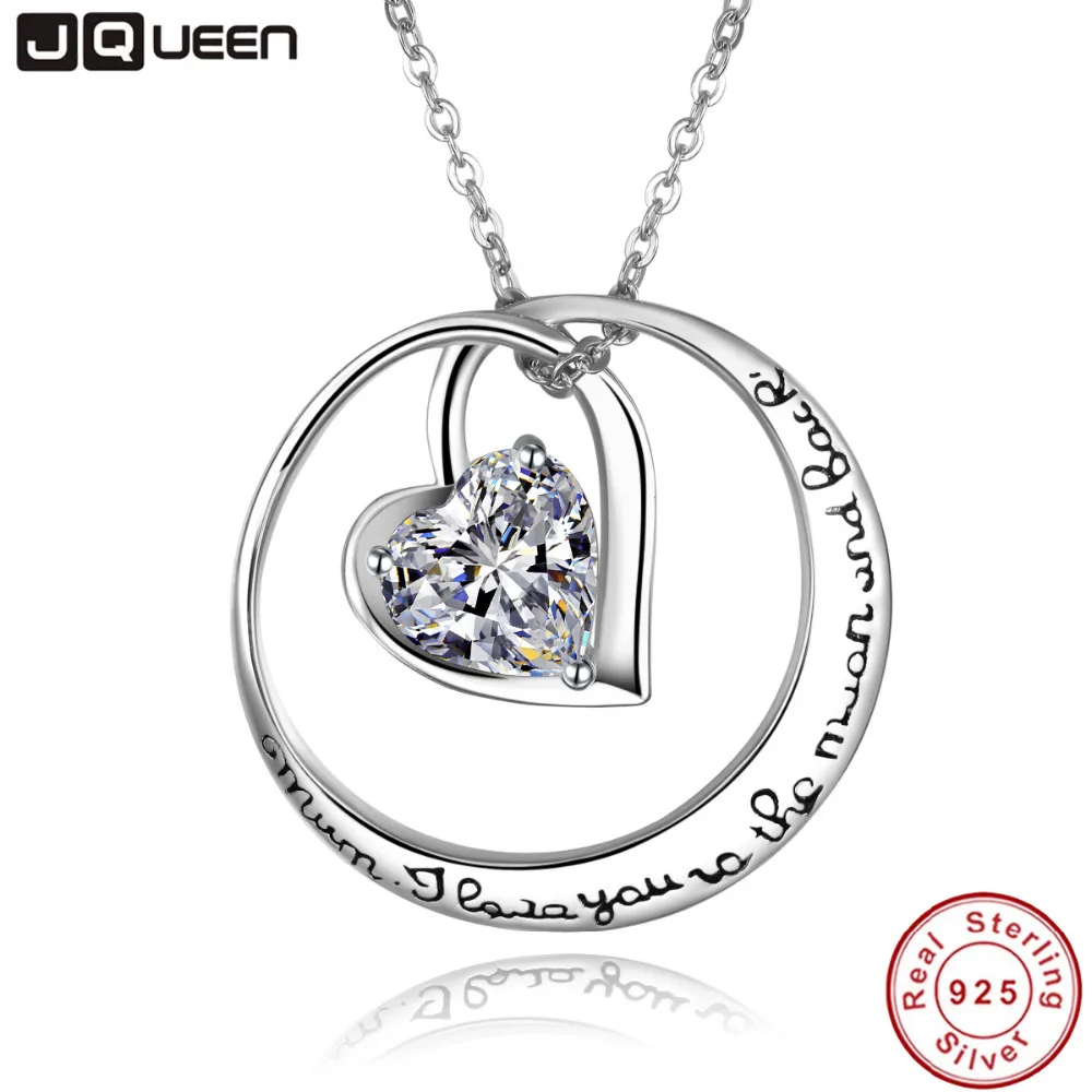 

I Love You to the Moon and Back 925 Sterling Silver Custom Name Necklace Heart Silver Moon Pendant Necklace for mother gift