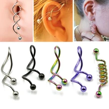 BOG-1PC Twist Spirale Ohr Industrie Spirale Nabel Bauchnabel Ring Piercing Barbells Nombril Ombligo Ohrring Piercing Jewelry14g