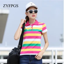 ZYFPGS модные летние повседневные женские поло в полоску с коротким рукавом лошадь Mujer поло тонкий хлопок Femme Плюс Размер L0521