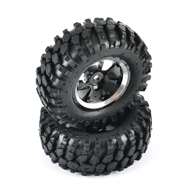 Best Offers 1Pair Simulation Wheel Tire 95MM Rubber Car Tires Metal Wheel Hub Tyre with 12mm Hex Adapter for 1:10 RC Rock Climbing Car Parts