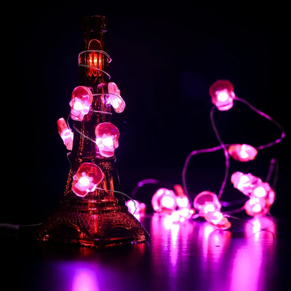 20 LED Skull Shaped Copper Wire String Lights AA Battery Powered Fairy Light Lamp for Holiday