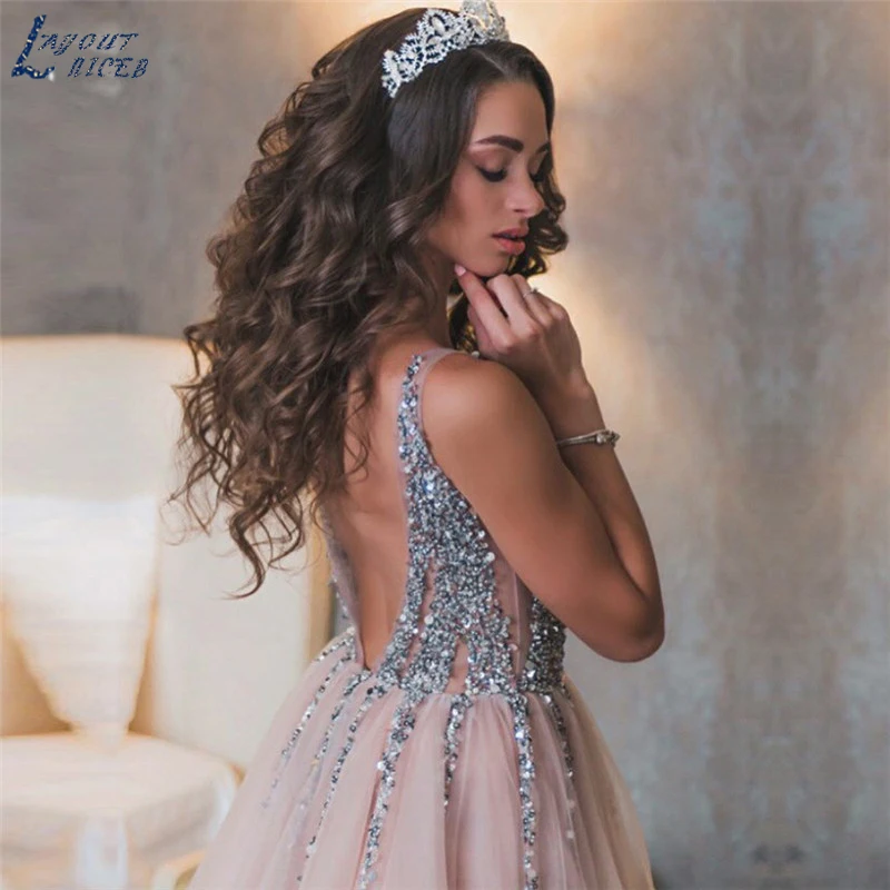 AE1262 robe de soiree vestido de festa Бисероплетение ремни v-образным вырезом Тюль выпускное платье вечернее платье Пышное официальное вечернее платье