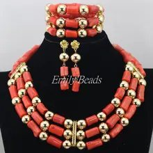 Популярные реальные коралловые Бусины Ювелирные наборы нигерийской свадьбы Африканский Беас Свадебные Цепочки и ожерелья Ювелирные наборы cj475