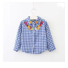 Y70610035 модная одежда для маленьких девочек, блузки для девочек, школьная Детская рубашка с цветочным принтом для девочек, детская клетчатая одежда