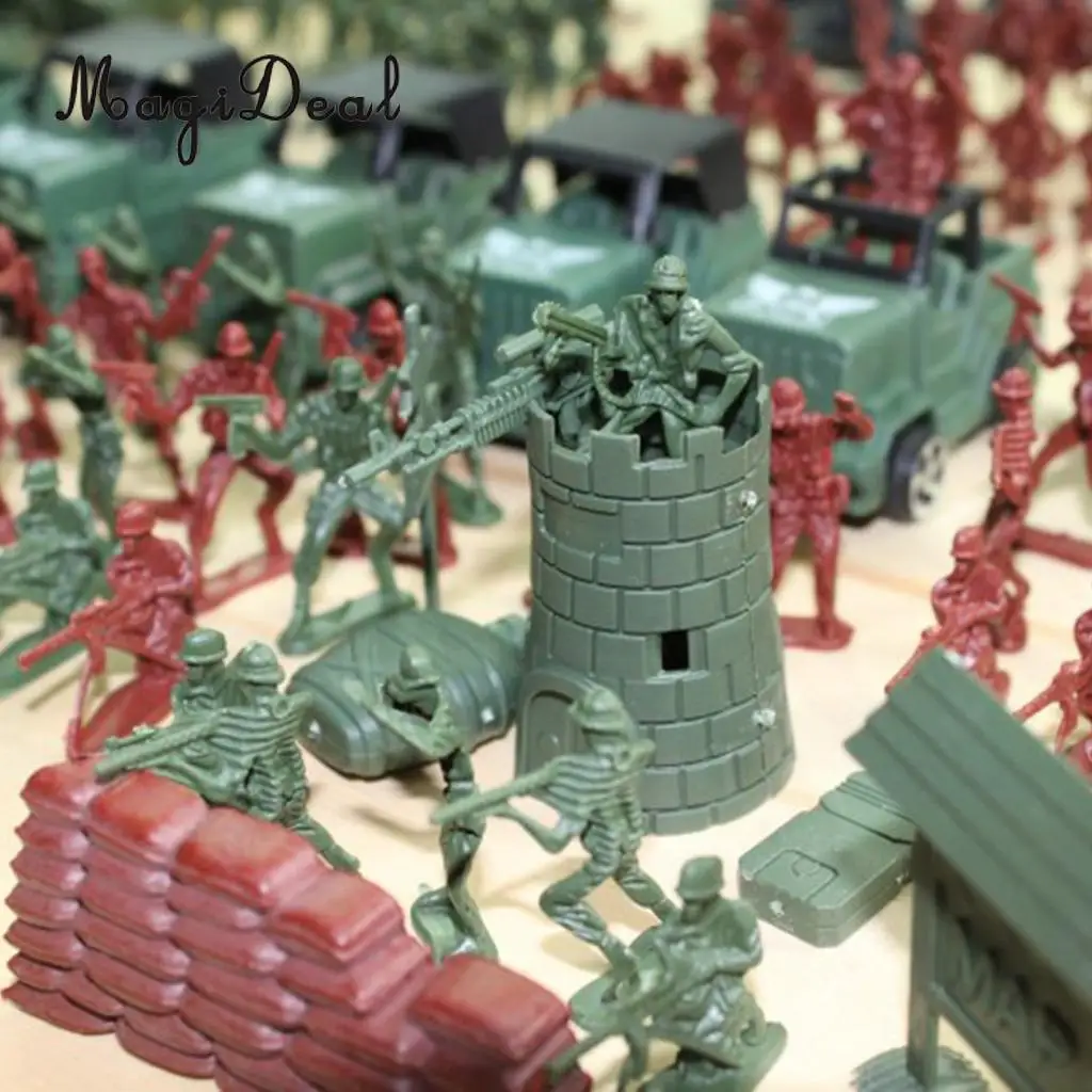 Plastic Army Men 4cm Soldier Action Figures with Scaled Tank Jet Vehicles Sand Scene Model Toy for Kids Boys - 307 Pieces