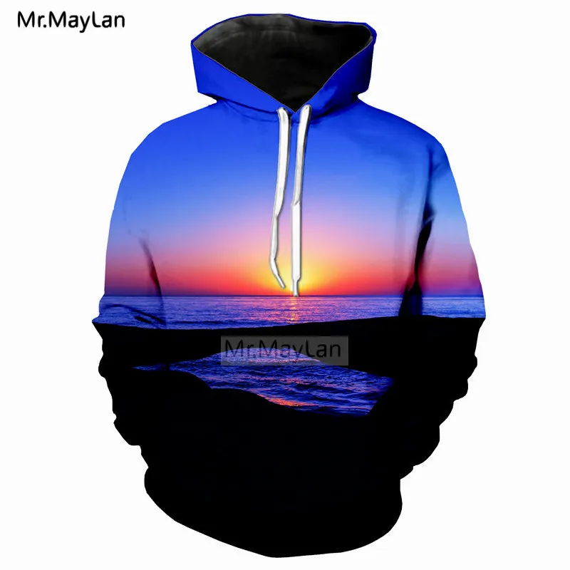 

Sea Beach Scenery Sunset 3D Print Jacket Hoodies Men/Women Gothic Hipster Long Sleeve Hat Sweatshirts Boys Blue Outfits Clothes