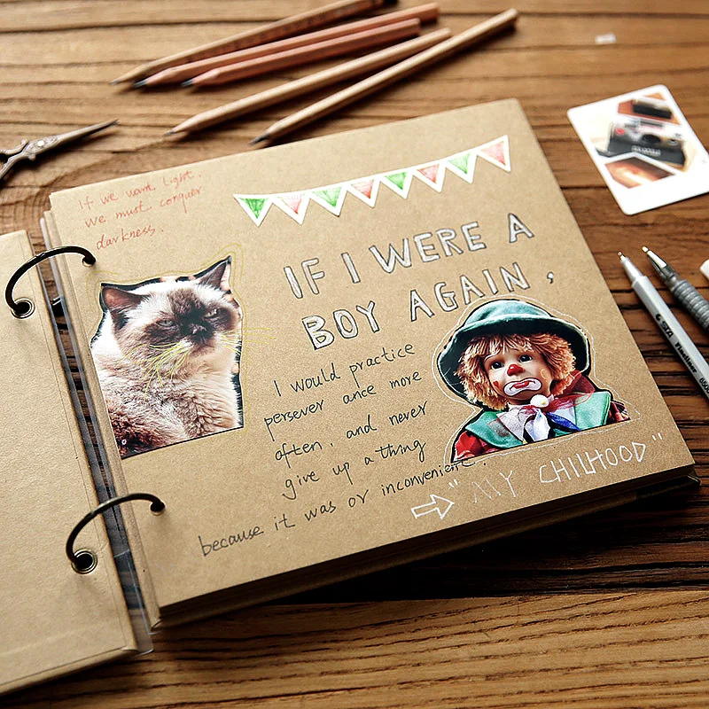 

Kraft Paper Loose-leaf Photo Album Blank DIY Students Record Gifts Art Retro Handmade Lovers Souvenir Book Notebook Photo Album