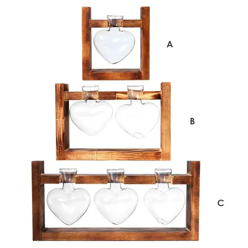 Wooden Frame Glass Hydroponic Plant Vase Flower Pot Office Home Decorations|Вазы| |
