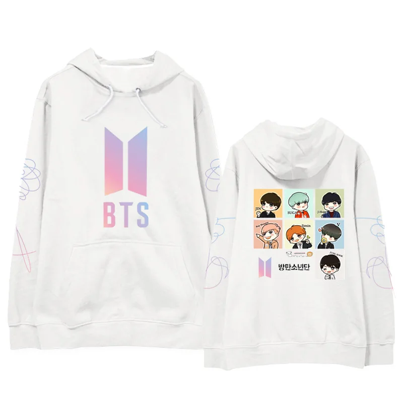 Новый kpop bts Bangtan мальчики мультфильм с капюшоном толстовка новый альбом love себя корейский версия должна быть автоматизированного осенняя и