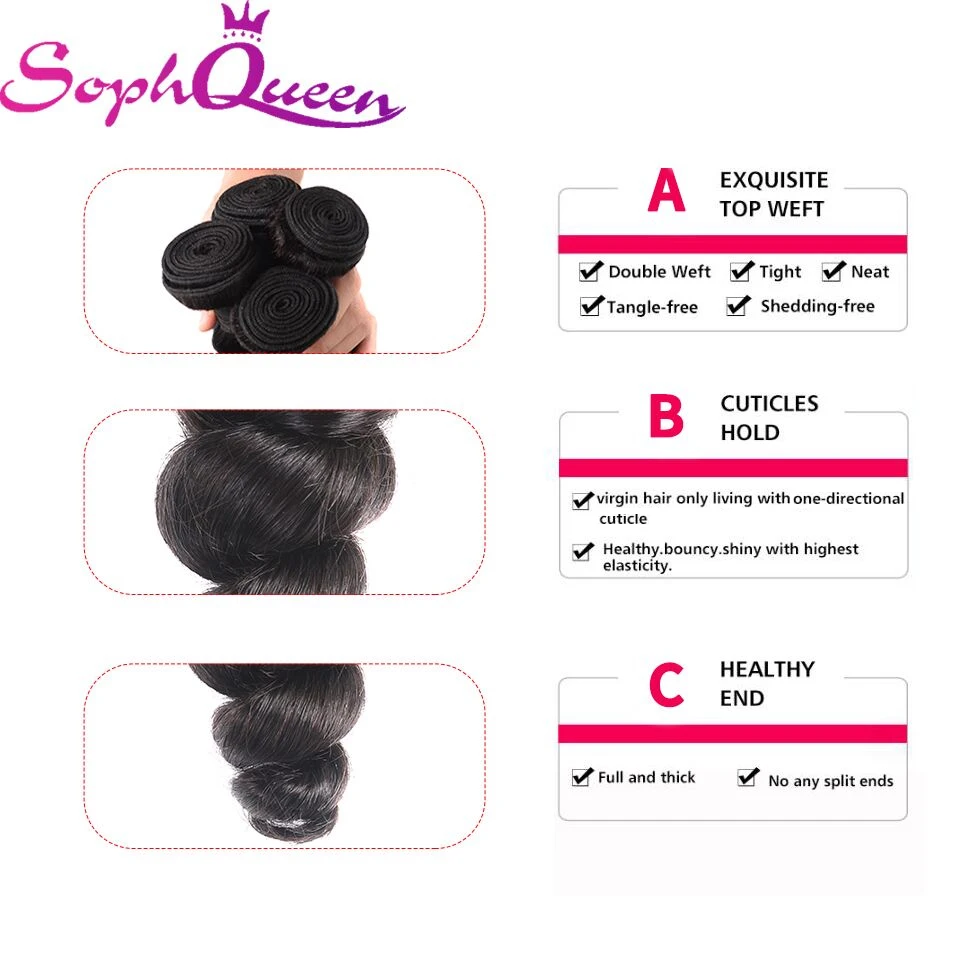 Soph Queen Hair Malaysian Hair Weave Bundles With Closure Loose Wave Virgin Hair Bundles With Closure Hair Extensions