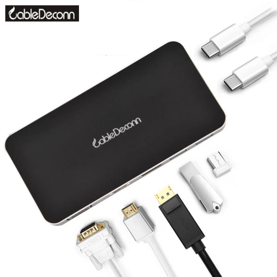 

CableDeconn Multiport Type-C to VGA HDMI DP USB3.0 Adapter Converter with Type-C Cable for Laptop Notebook