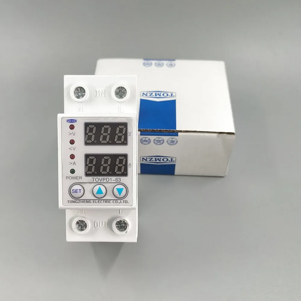 Goedkoop 60A 230V Din Rail Verstelbare Over En Onder Voltage Beschermende Apparaat Protector Relais Met Over Huidige Bescherming Voltmeter