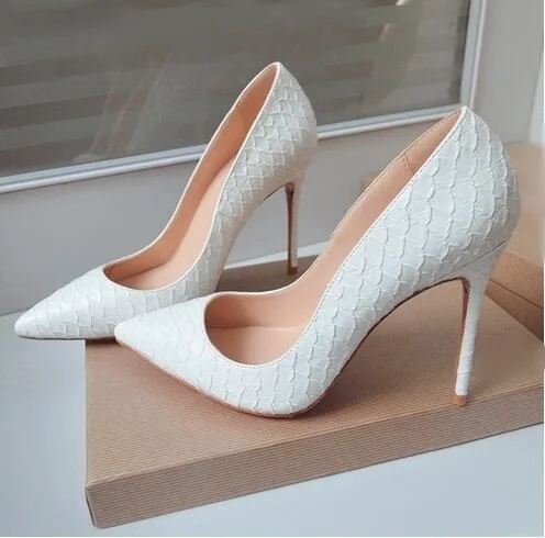 

Sexy Snake Pointed Toe High Heel Pumps White Shallow Women Office Dress Shoes Spring Autumn Thin Heels Shoes Free Shipping