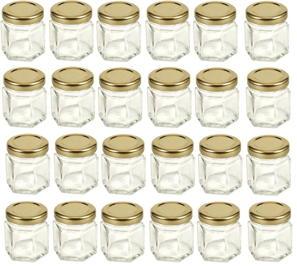 1.5 oz Clear Hexagon Jars,Small Glass Jars With Lids(black),Mason Jars For  Herbs,Foods,Jams,Liquid,Mini Spice Jars For Storage 30 Pack …