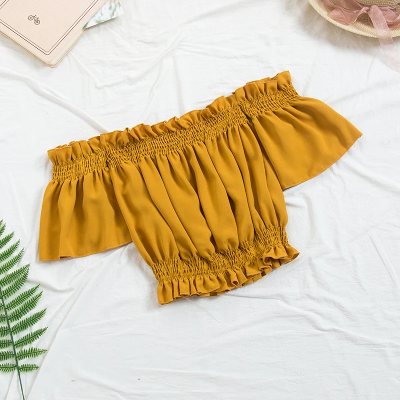 Женский пляжный комплект из двух предметов топ с открытыми плечами и свободные