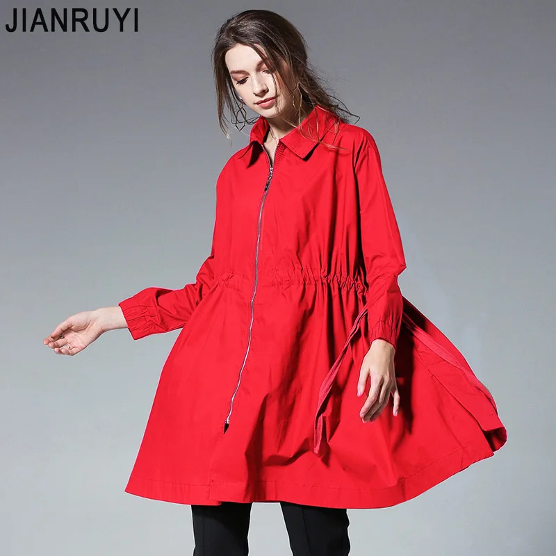

Europe and the United States large size women's autumn loose pleated drawstring thin section zipper coat windbreaker 6903