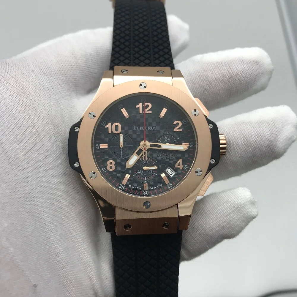 

2019 new luxury mens Skeleton watch 42mm size automatic glide smooth second hand self winding black rubber strap black dial mens