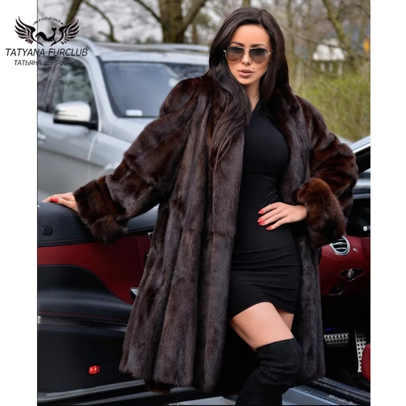 

Tatyana 2018 New Coming Real Mink Fur Coat Women's Coat 100 CM Long Skirt Type Fur Coats Fashion Loose Fur Outwear Jackets