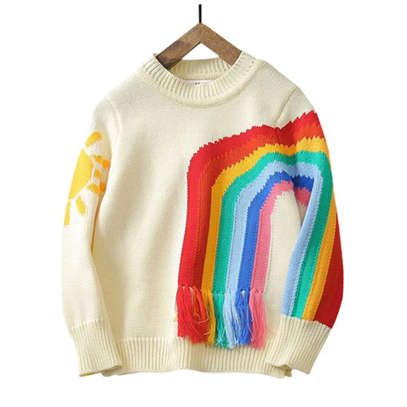Модный вязаный свитер для девочки, мальчика, ребёнка, радуги, одежда, блузка, свитер, свитера, одежда для маленьких мальчиков и девочек 1-5 лет