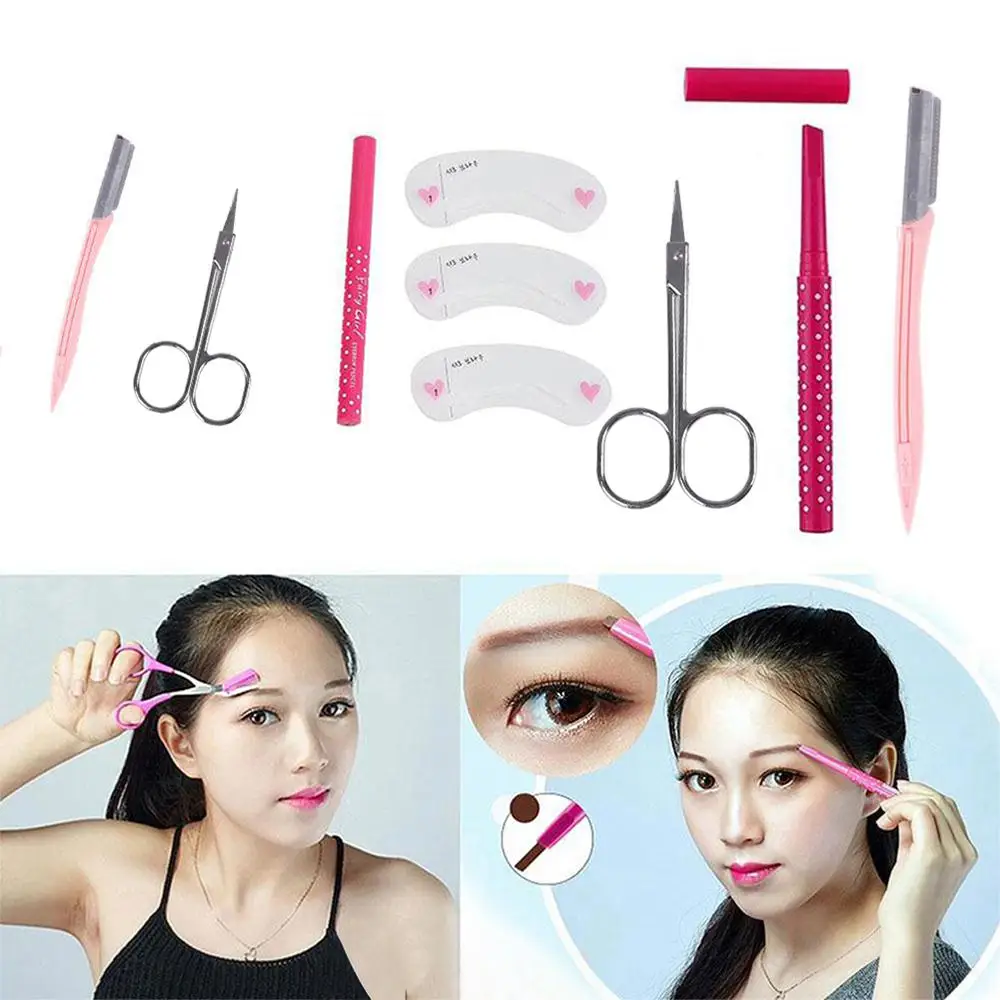 4pcs/Set Eyebrow Pen Pencil Razor Scissor Cutter Shaper Brow Cosmetics
