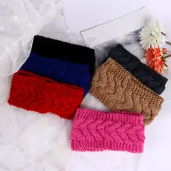Широкими однотонными Вязание шерстяная повязка зимние теплые вязаные шапки с ушками аксессуары для волос в виде тюрбана для Для женщин
