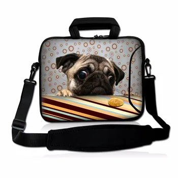 

10'' 13'' 15'' 17'' Neoprene Notebook Case Laptop Shoulder Messenger Bag Handbag Pocket For Macbook HP Dell Acer PC -Cute Pug