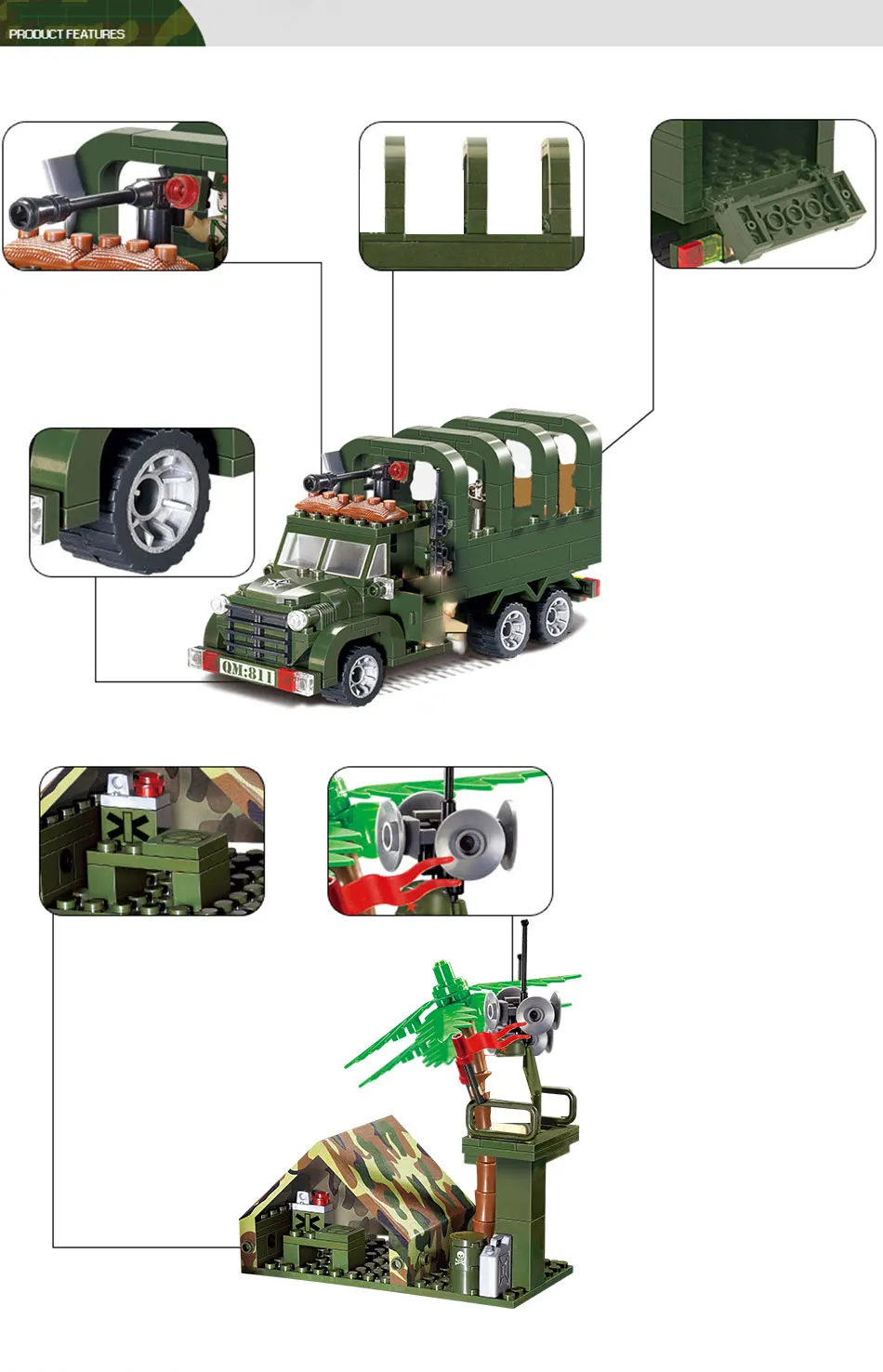 Enlighten 811 Военная серия, армейский грузовик с солдатами, боевые зоны, развивающие строительные блоки, игрушки для детей, подарки для детей