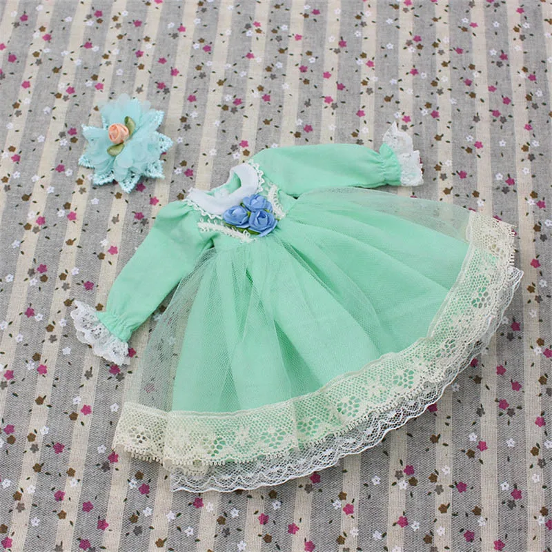 Одежда для 1/6 года, кружевное платье принцессы Blyth с платьем для волос ICY bjd DIY игрушки, модные аксессуары - Цвет: Green